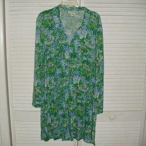 LILLY PULITIZER LS TROPICAL PRINT BUTTON FRONT SHIFT DRESS SZ XL